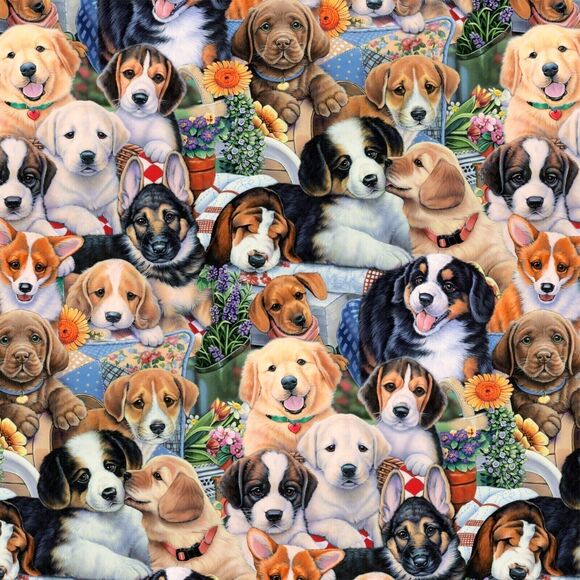 David Textiles Garden Puppies Sewing Fabric Fat Quarter 18 x 21-in Precut NEW - Picture 3 of 3